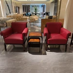 Cream & Red Leather Sofa Set with Diamond Quilted Craftsmanship, Natural Burl Wood Veneer & Gold Stainless Steel Trim